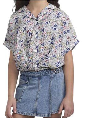 LEVI'S Girl's Blue/Red Floral Twist Button-Up Top - Size Girl's XL